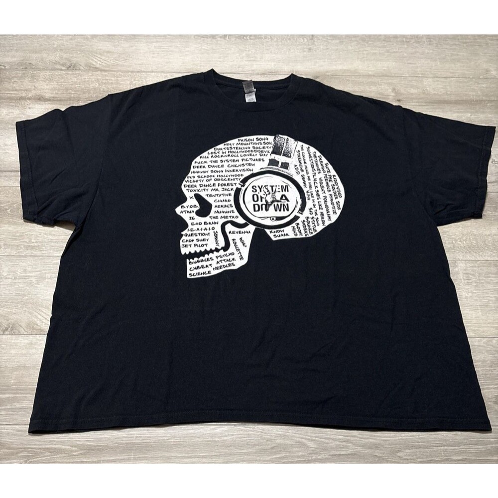 NWOT System of a Down SOAD Skull Song Titles Black Heavy Cotton SS T Shirt 3XL